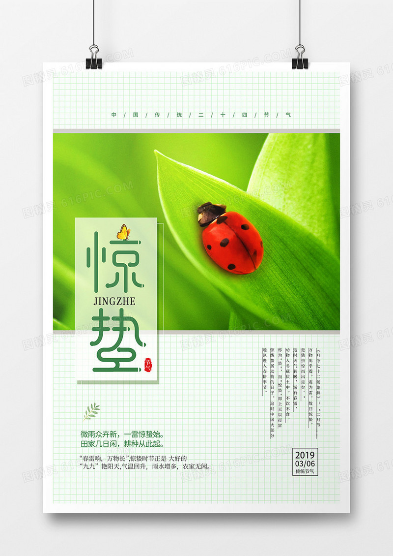 简约小清新惊蛰节气海报