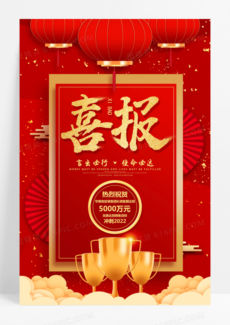 红金2022销售部战报喜报海报