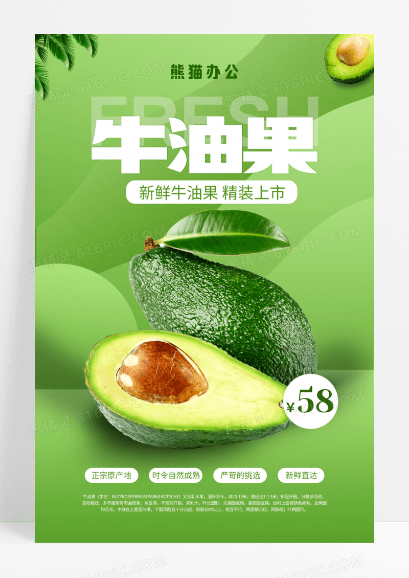 简洁清新绿色牛油果海报