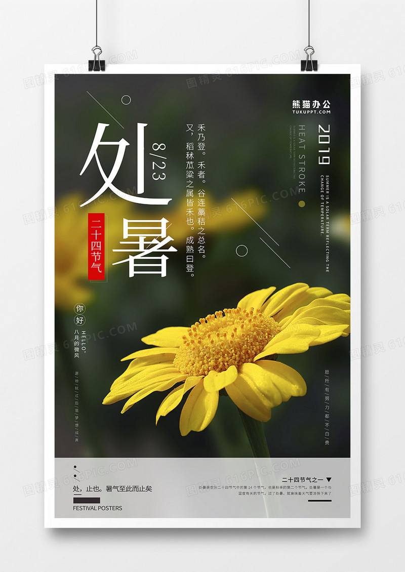 简约文艺风处暑节气海报