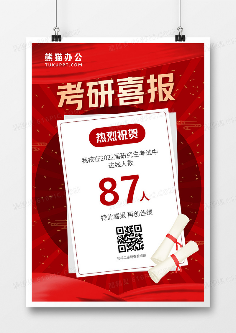 红色大气创意考研喜报宣传海报