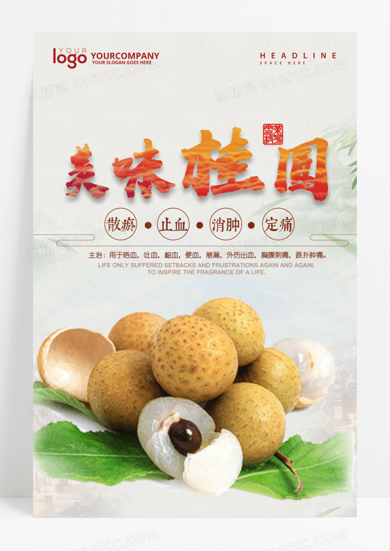 中国风美食宣传美味桂圆海报