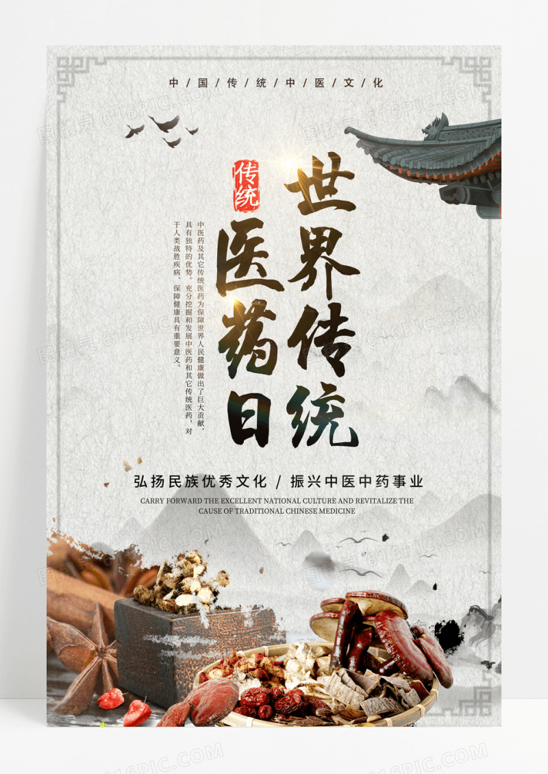 中国风简约世界传统医药日宣传海报