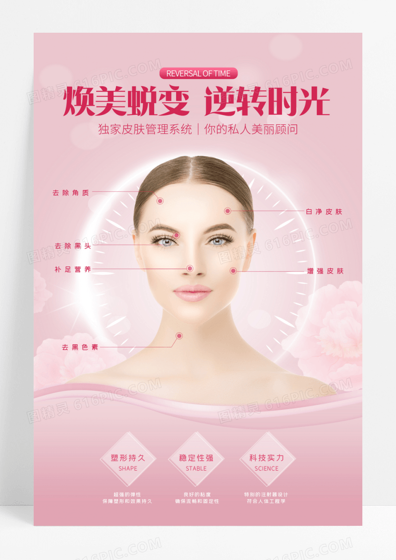 粉紫高端创意焕美蜕变皮肤管理医美护肤海报