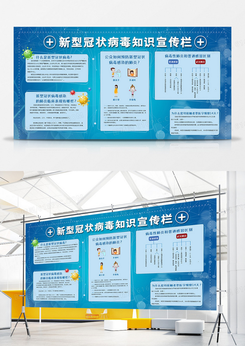 新型冠状病毒新冠肺炎防御防控知识宣传展板