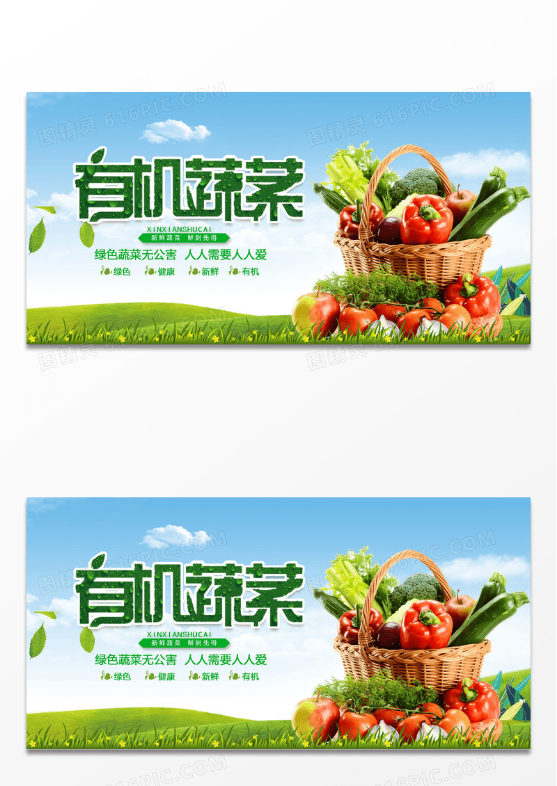 绿色简约清新新鲜有机蔬菜水果展板