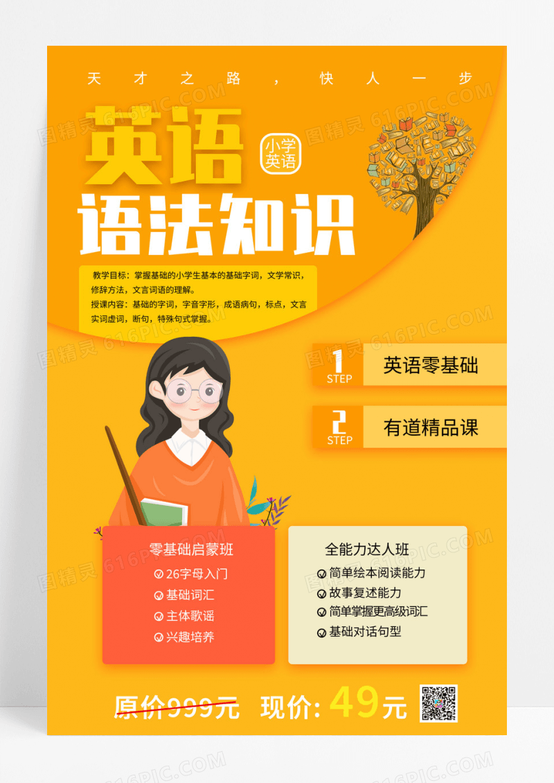 英语语法知识教学教育橙色海报