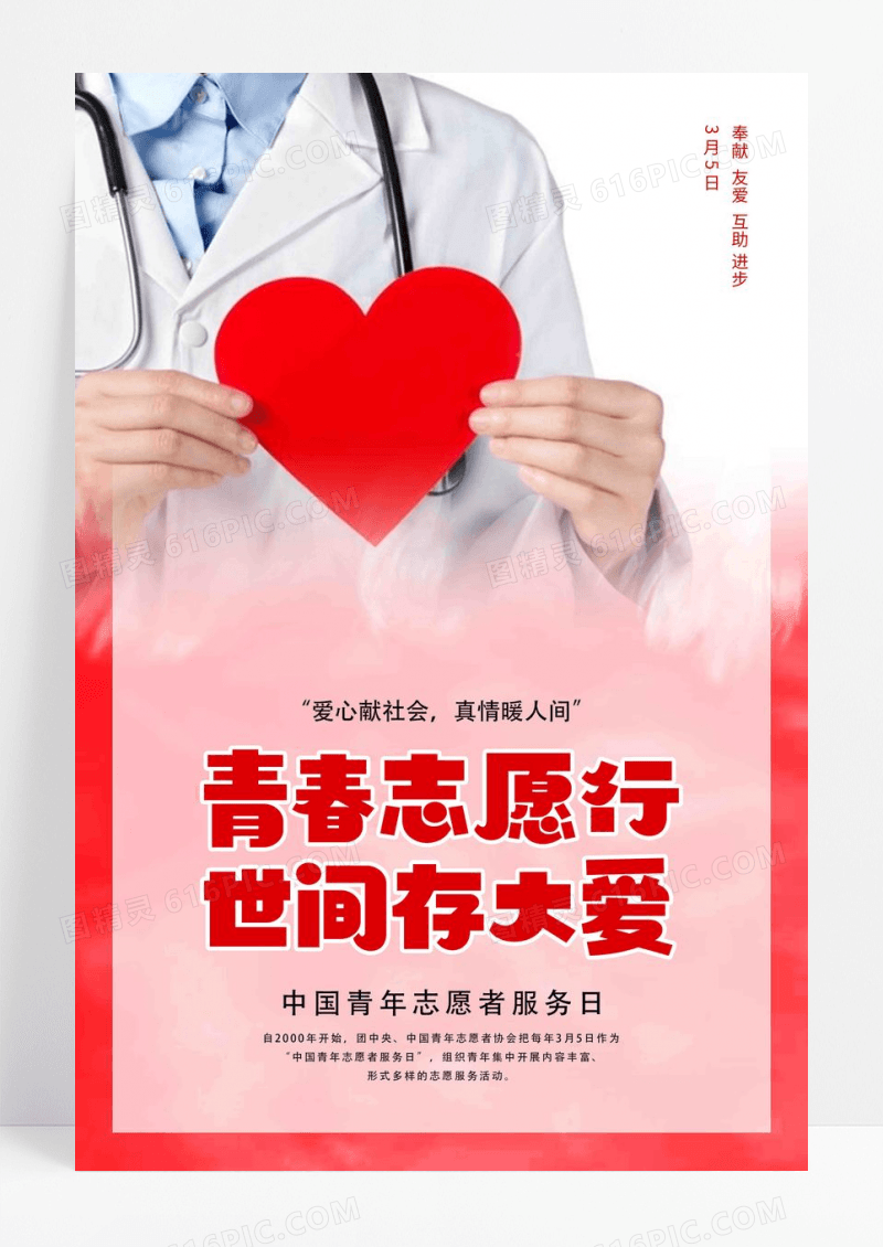 青春志愿行世间存大爱中国青年志愿者服务日海报