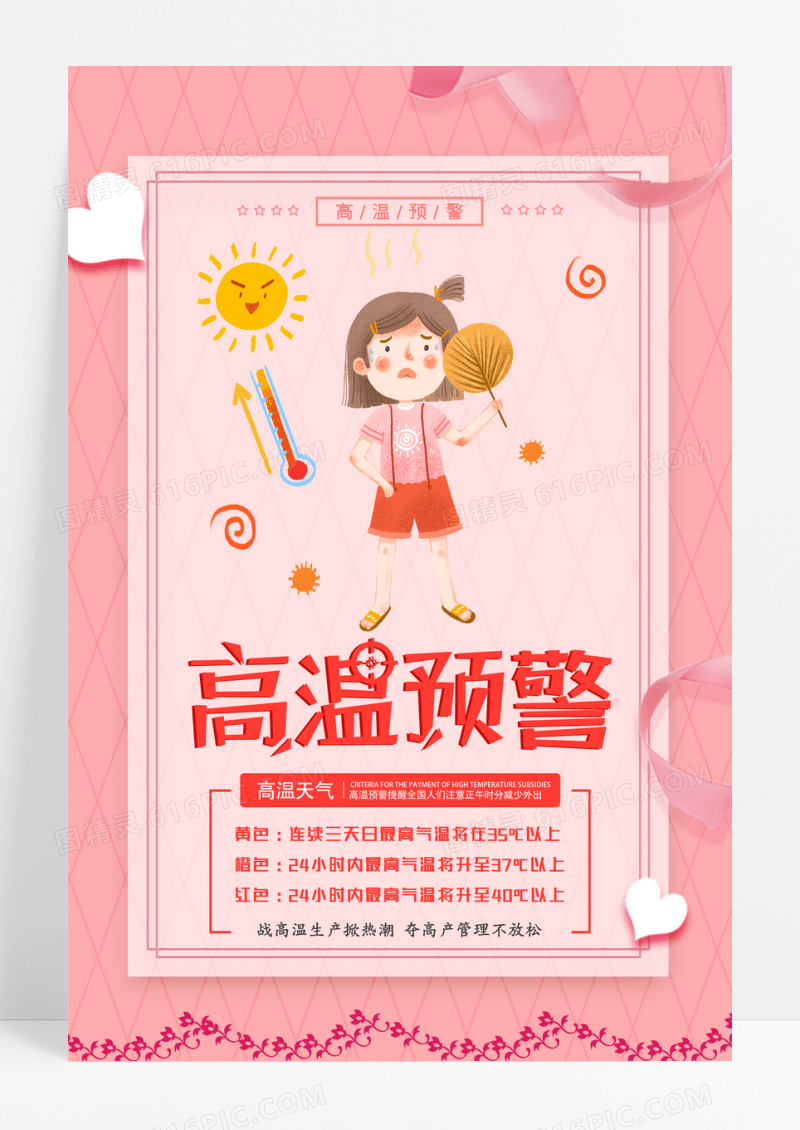 粉色高温预警公益海报