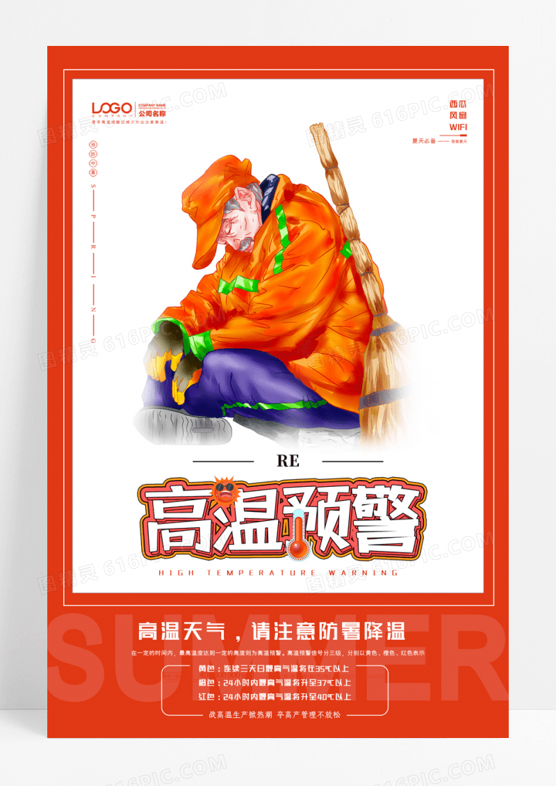 红色简约夏季高温预警公益宣传海报