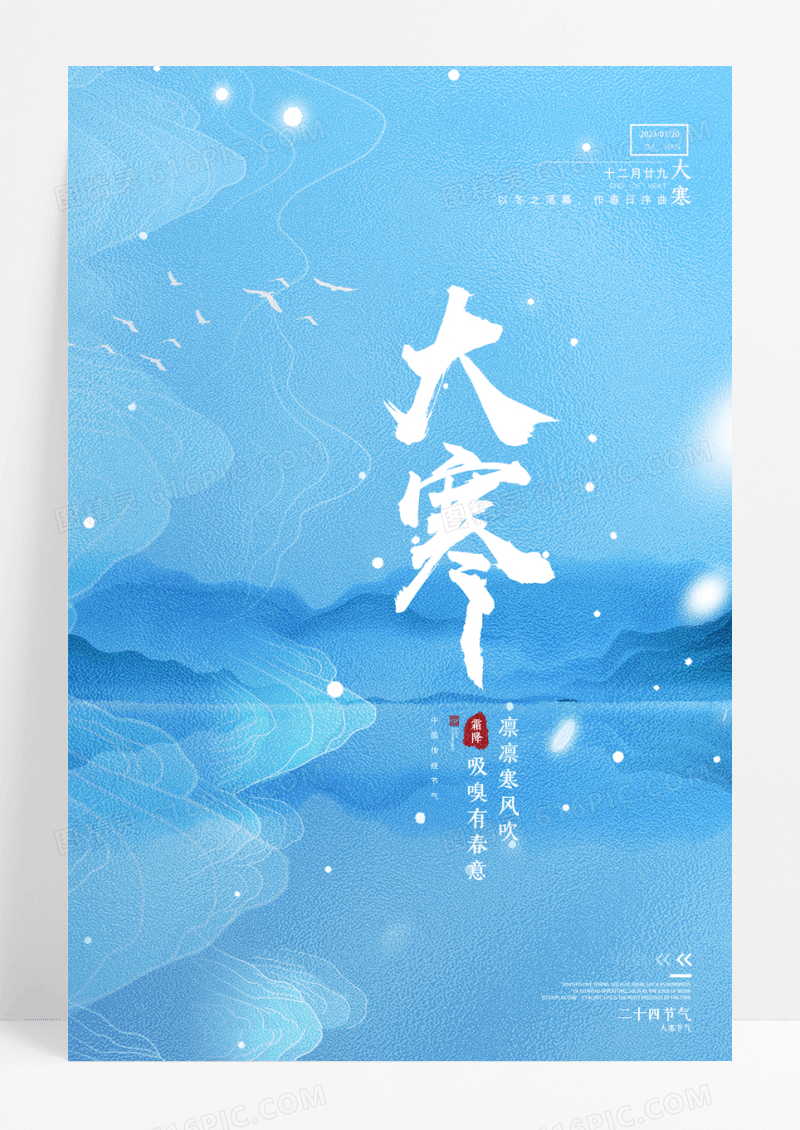 唯美大寒节气宣传海报