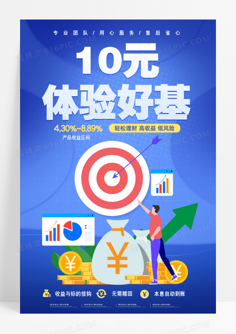 简约蓝色渐变创意10元体验好基理财海报