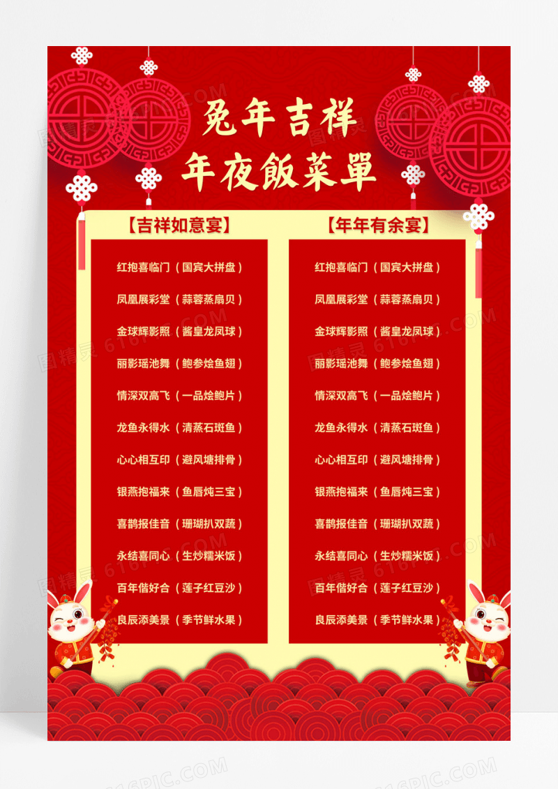 2023红色喜庆大气灯笼新春年夜饭菜单海报设计春节菜单