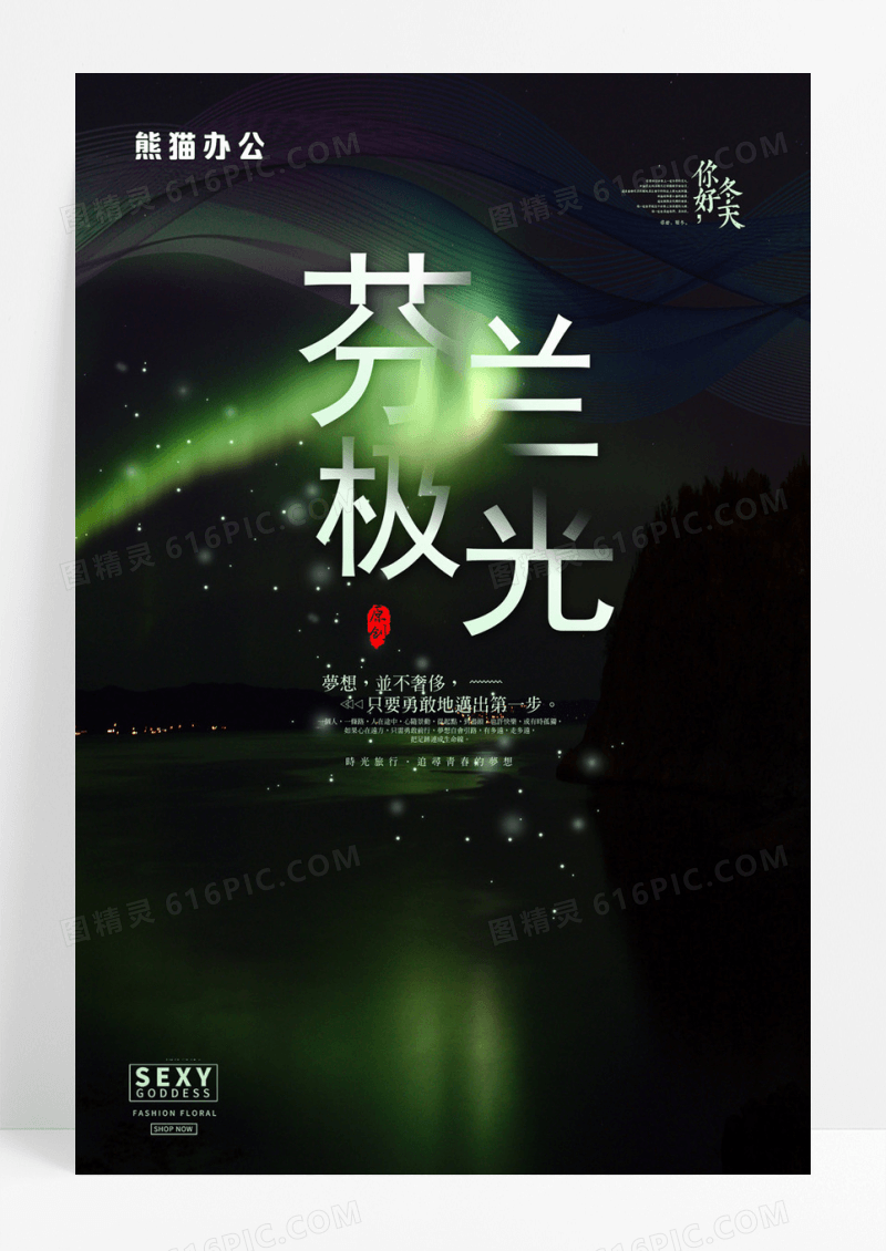 创意大气芬兰海极光旅行报设计