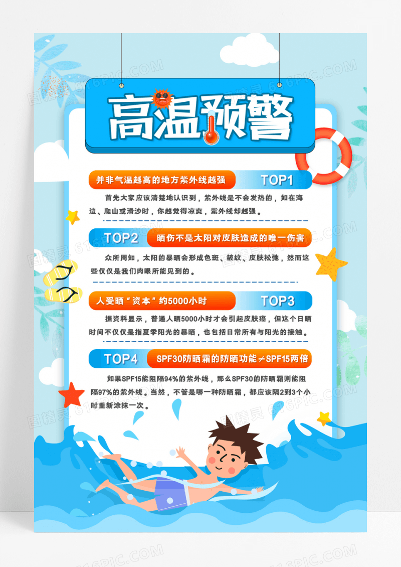 简约插画风高温预警公益海报