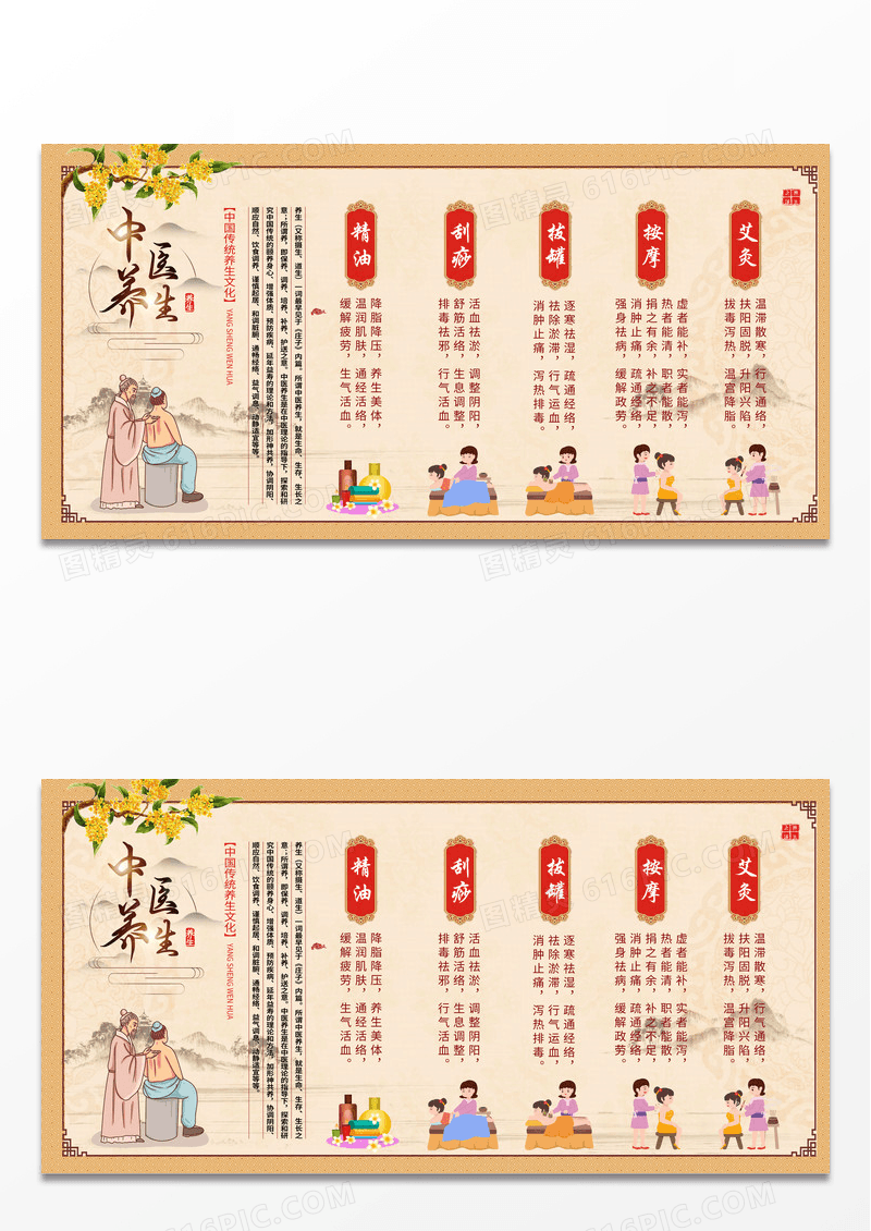 简约复古黄色古风中医文化养生养生展板