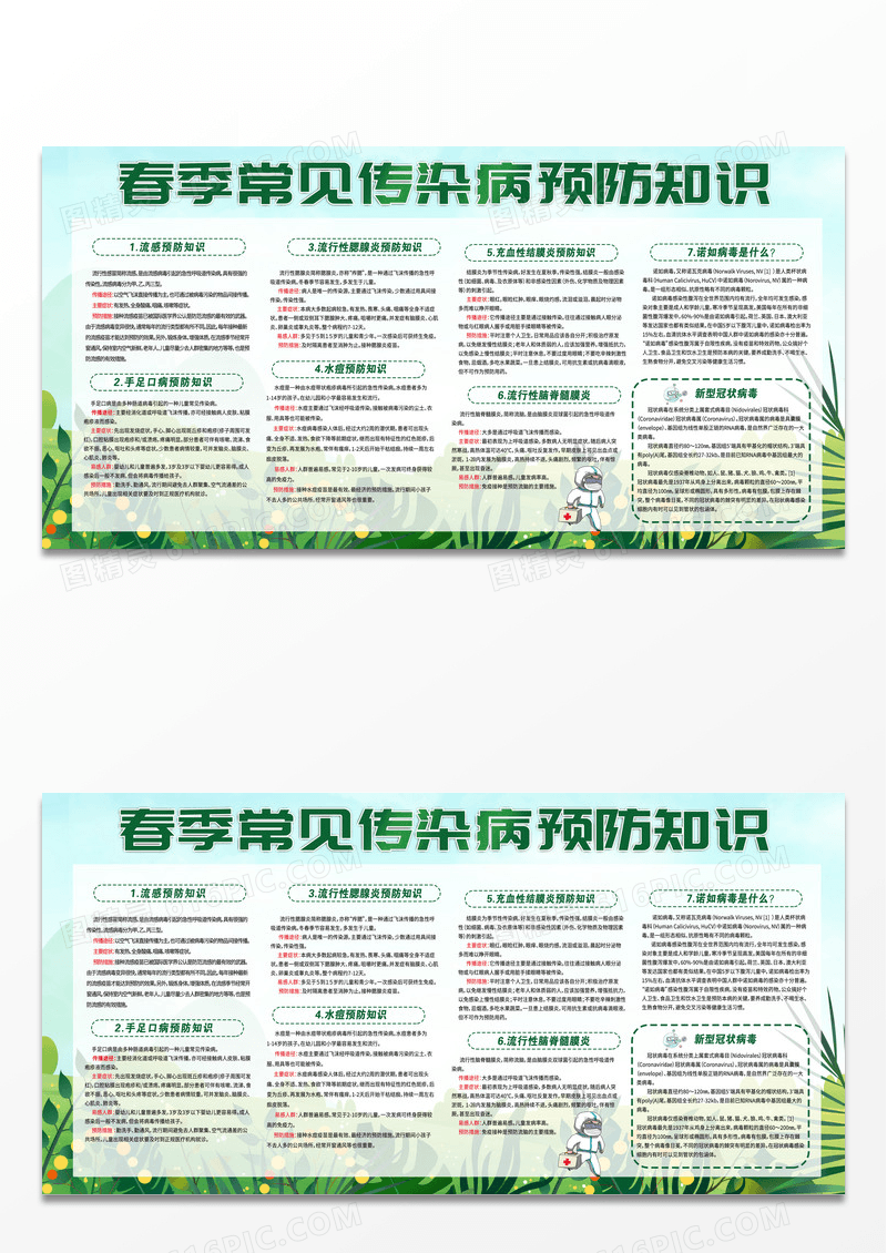 绿色小清新春季传染病预防小知识宣传展板春季传染病宣传栏设计