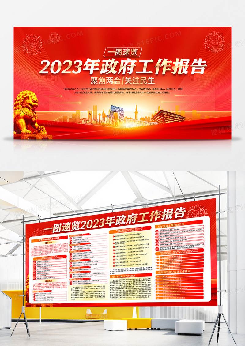 红色风格2023全国两会年聚焦两会宣传栏2023两会