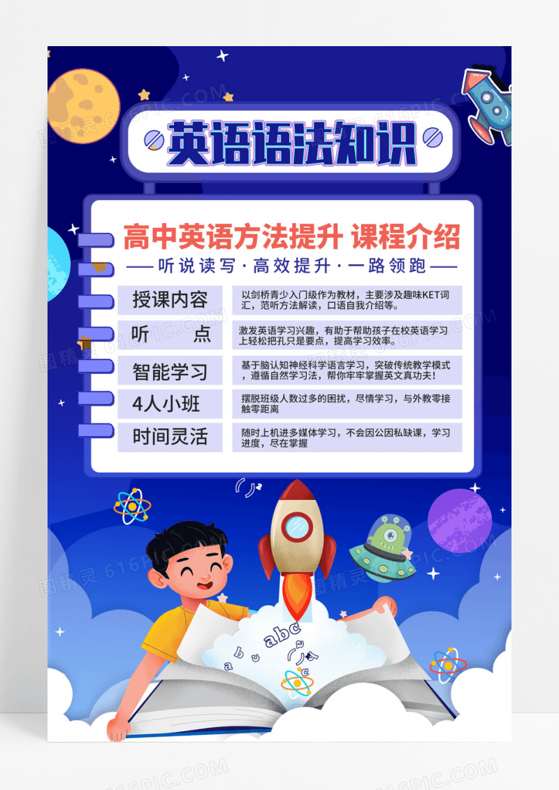 蓝色英语语法知识教育培训海报