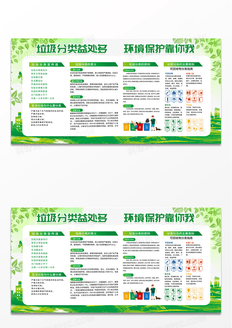 简约绿色垃圾分类益处多环境保护靠你我宣传活动展板垃圾分类宣传栏