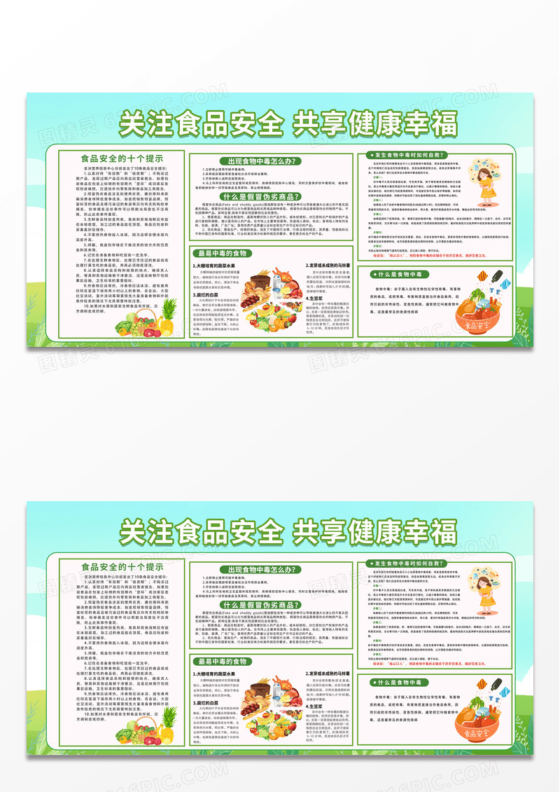 简约绿色时尚关注食品安全共享健康幸福食品安全宣传栏展板