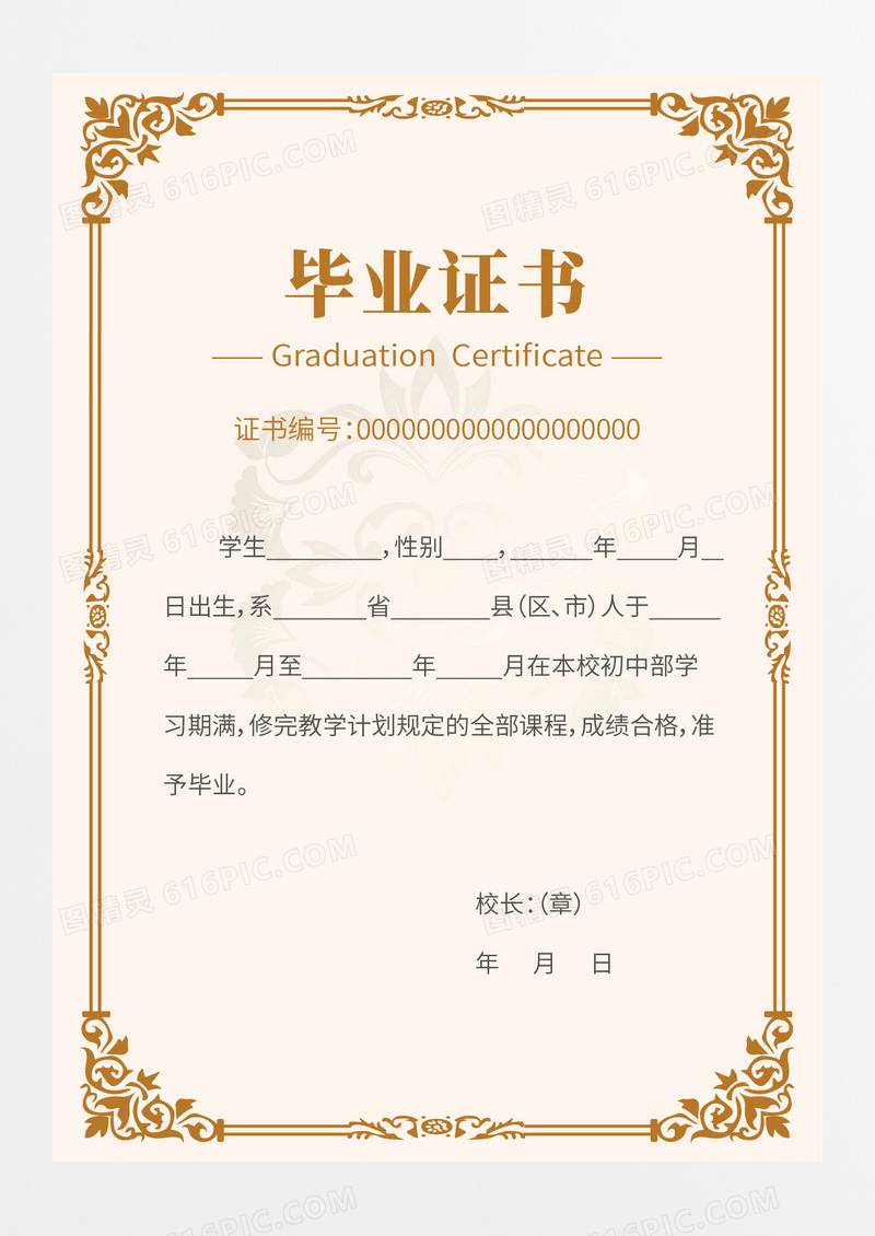 古典边框底纹培训毕业证书结业证书