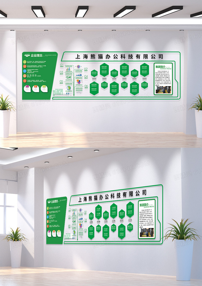 绿色简约公司集团简介企业文化墙
