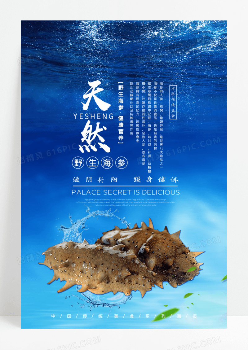 蓝色大海养生珍品海参餐饮美食海报