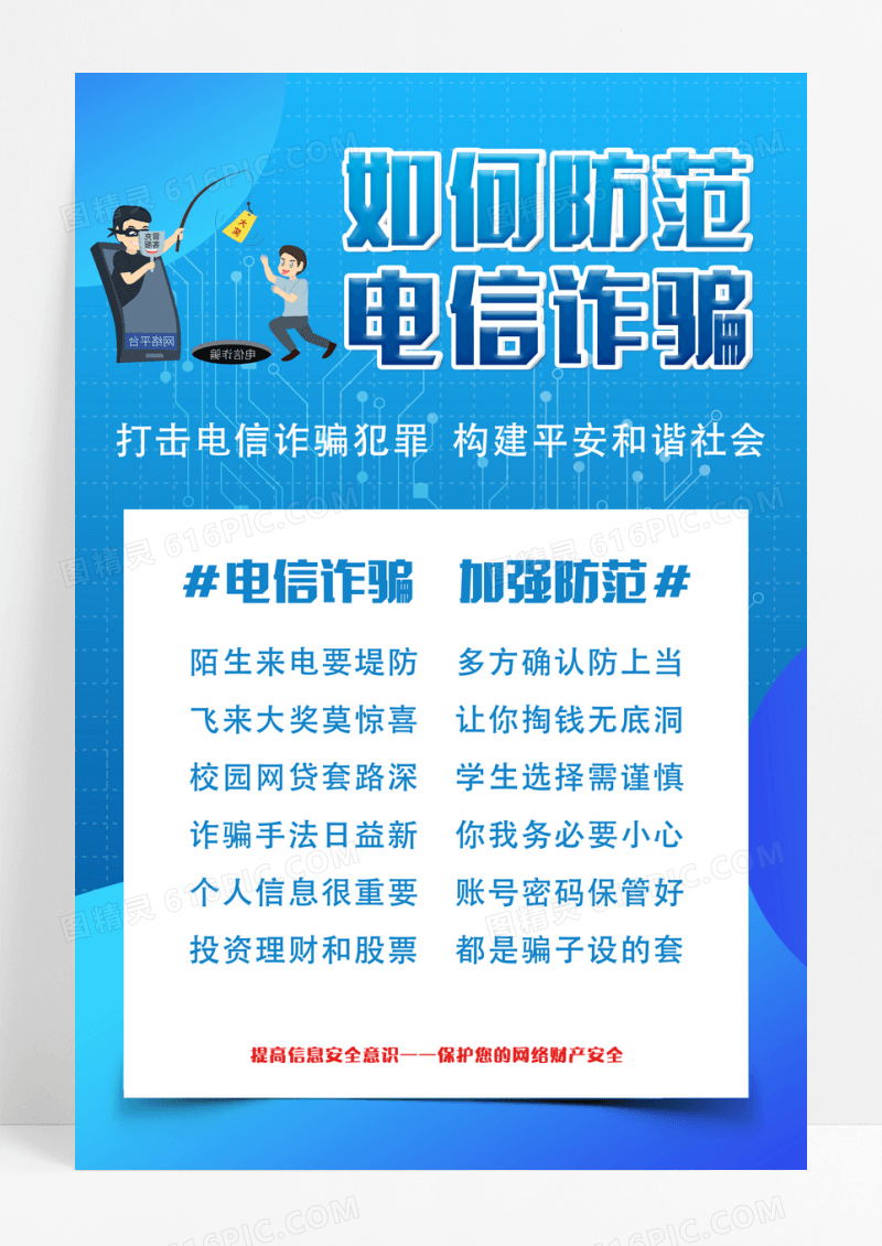 蓝色简约如何防范电信诈骗宣传海报