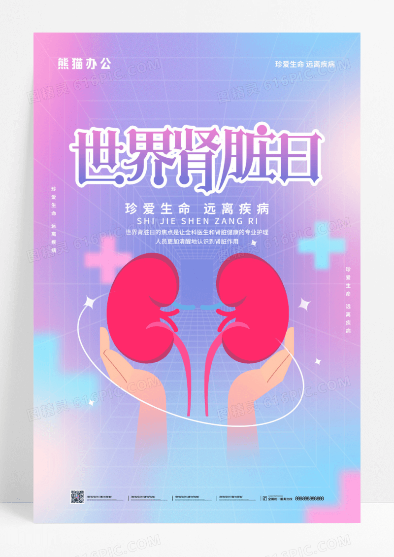 弥散简约世界肾脏日公益宣传海报设计