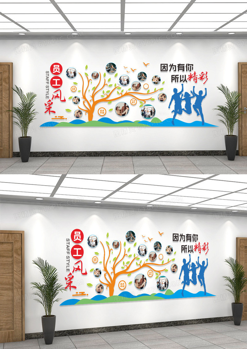 员工风采因为有你所以精彩企业文化墙