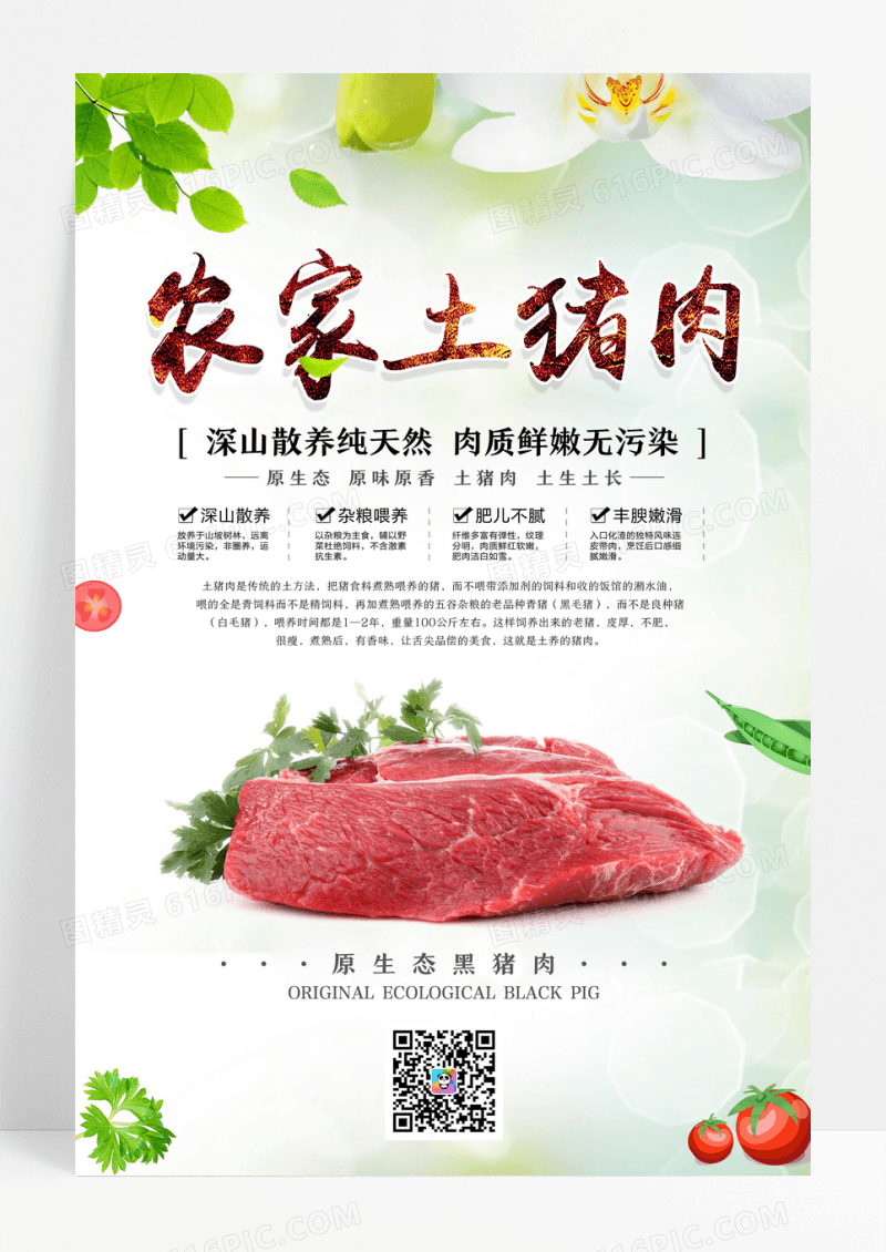 绿色农家土猪肉宣传海报