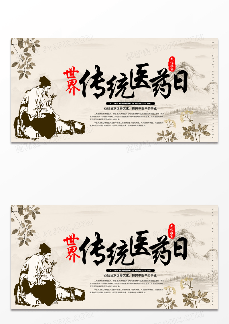 简约中国风世界传统医药日宣传展板