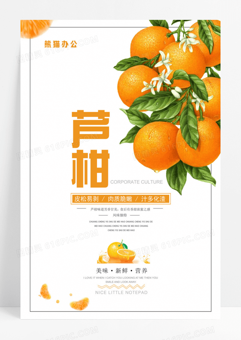 简约小清新芦柑水果海报