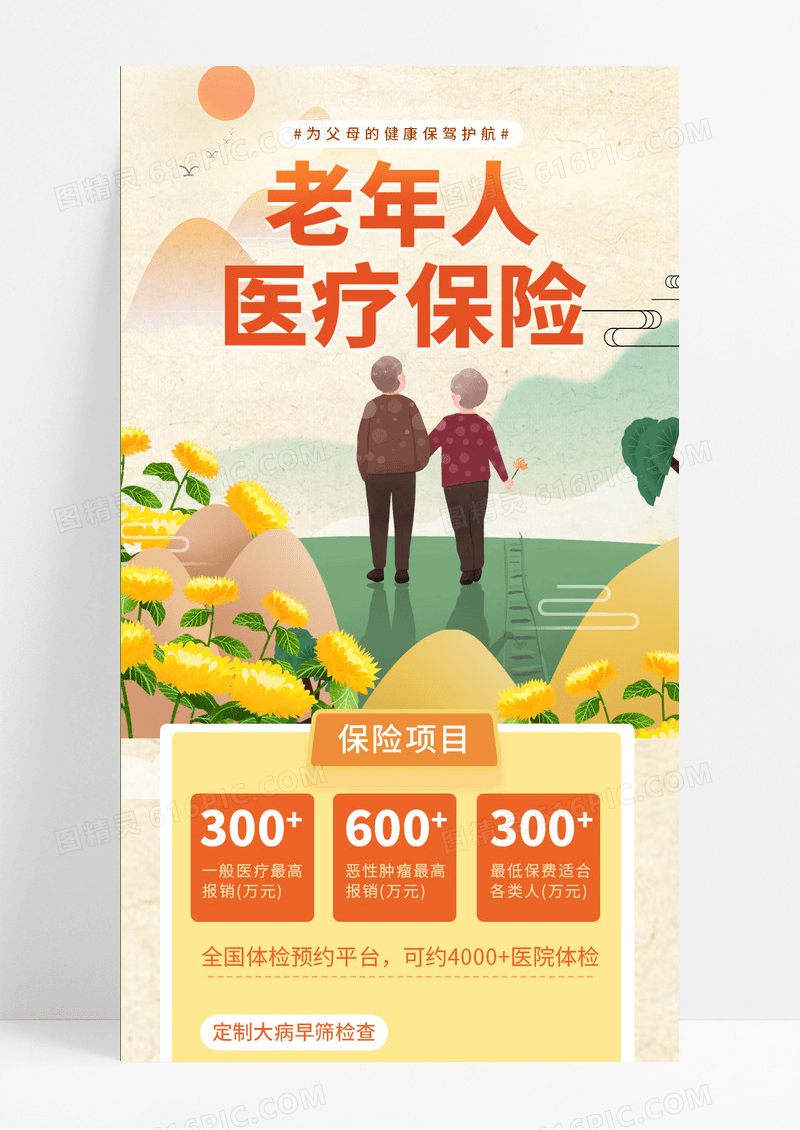 暖色系重阳节老年人医疗保险医疗保险海报
