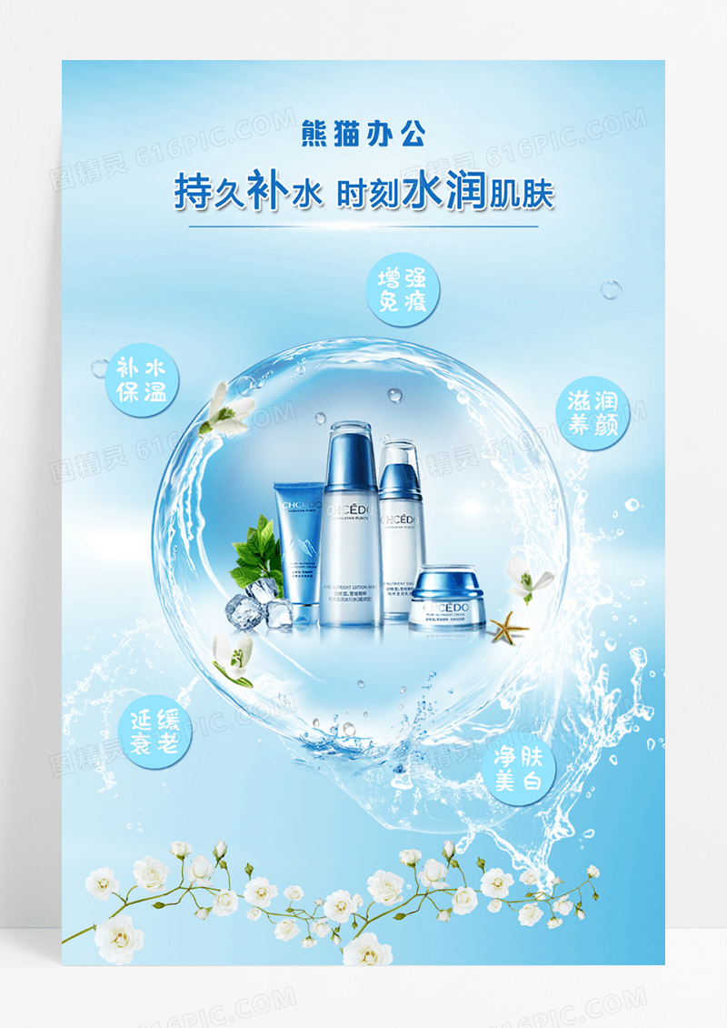 水动力超强补水护肤品促销海报