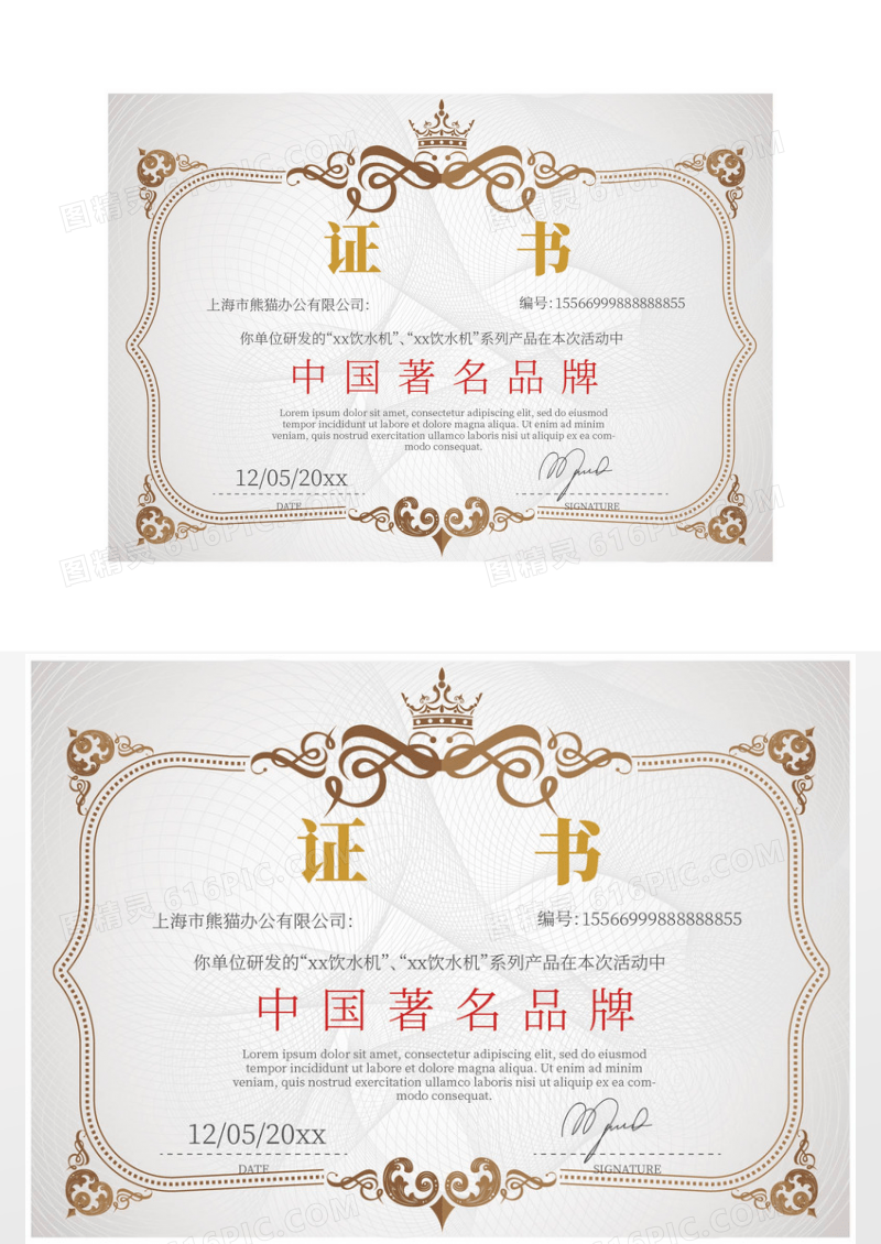 实用中国著名品牌证书设计下载