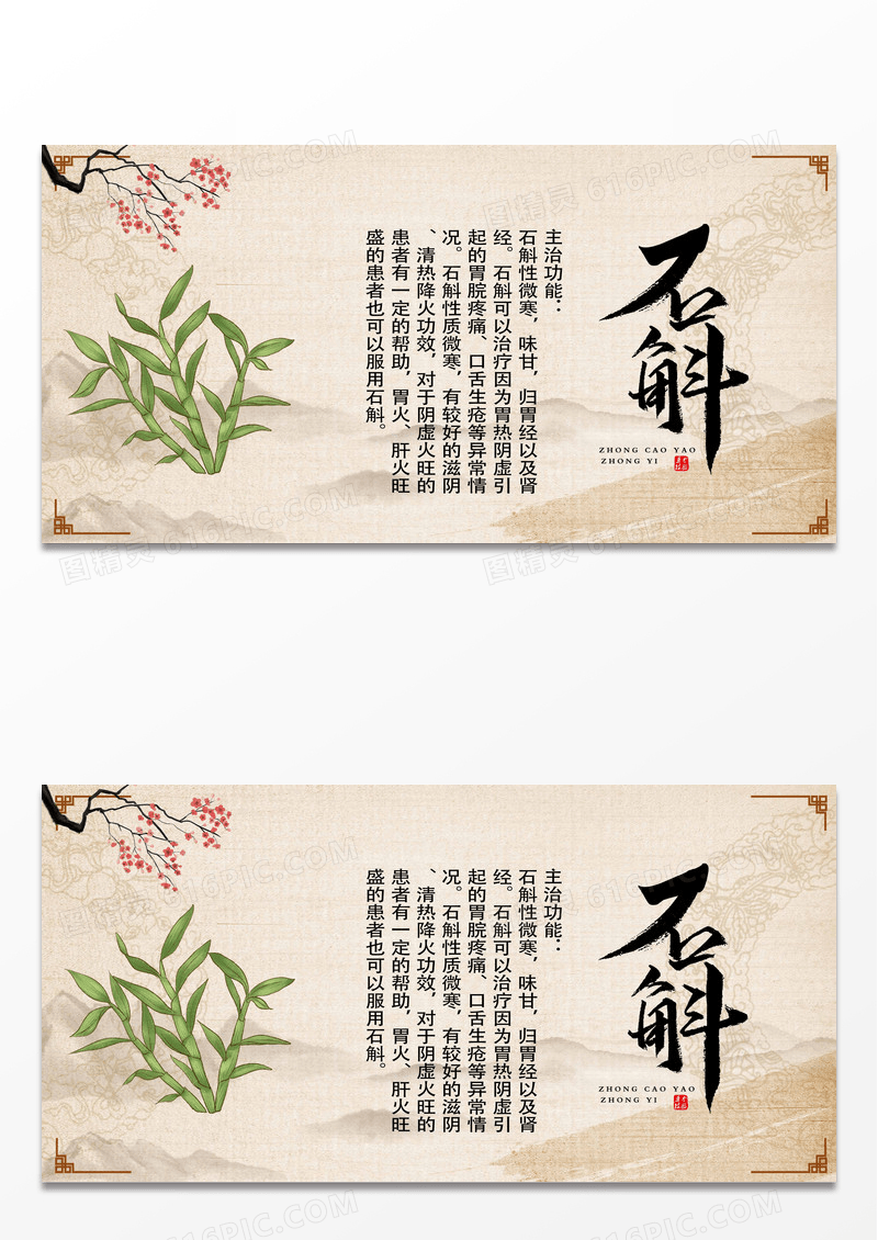 黄色简约石斛中药药材展板