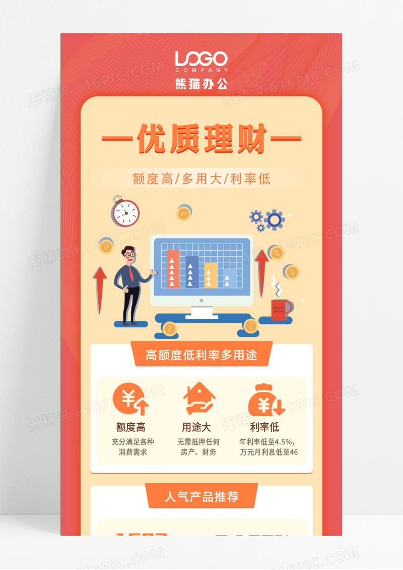 卡通优质理财金融手机长图