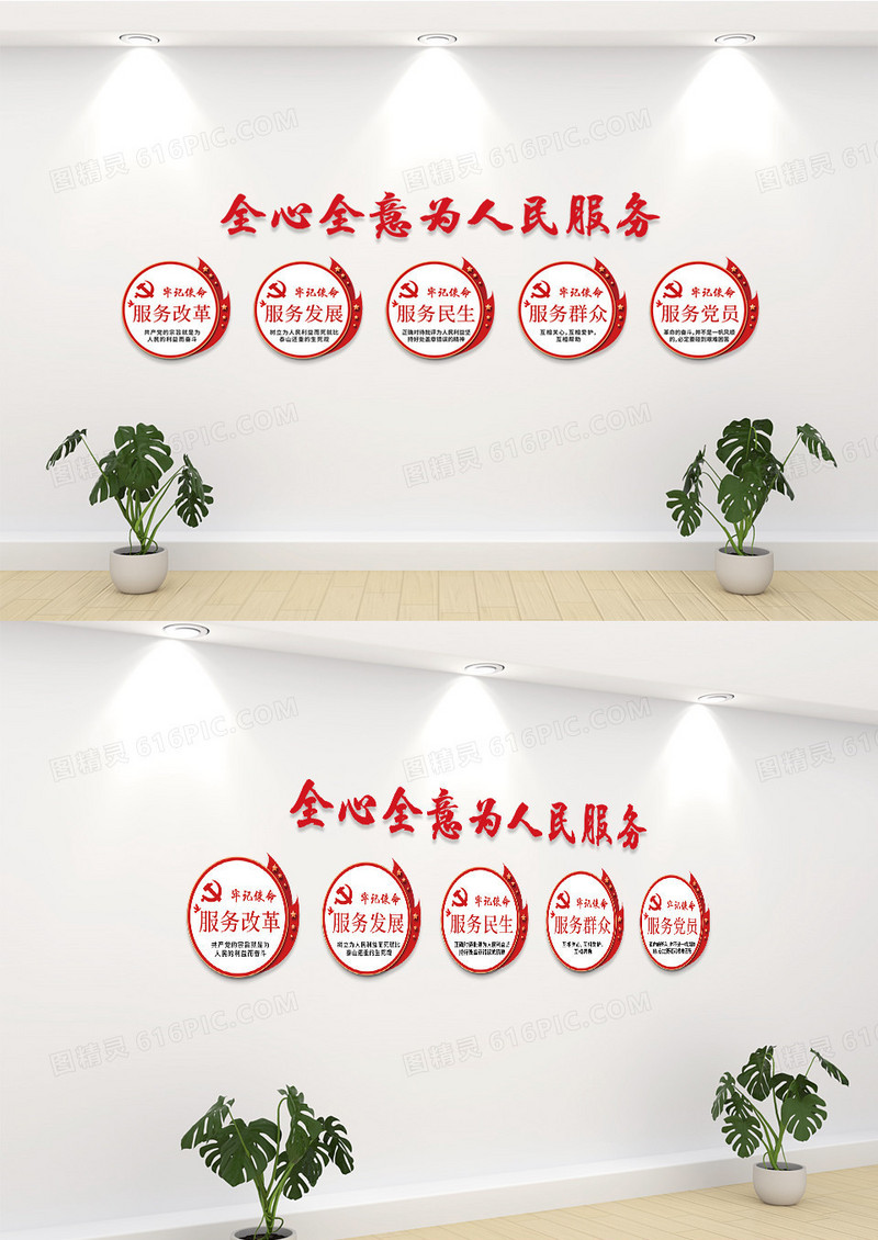 红色简约全心全意为人民服务党建文化墙