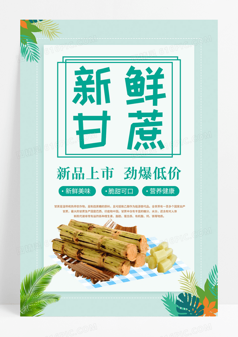 绿色简约清新甘蔗促销海报