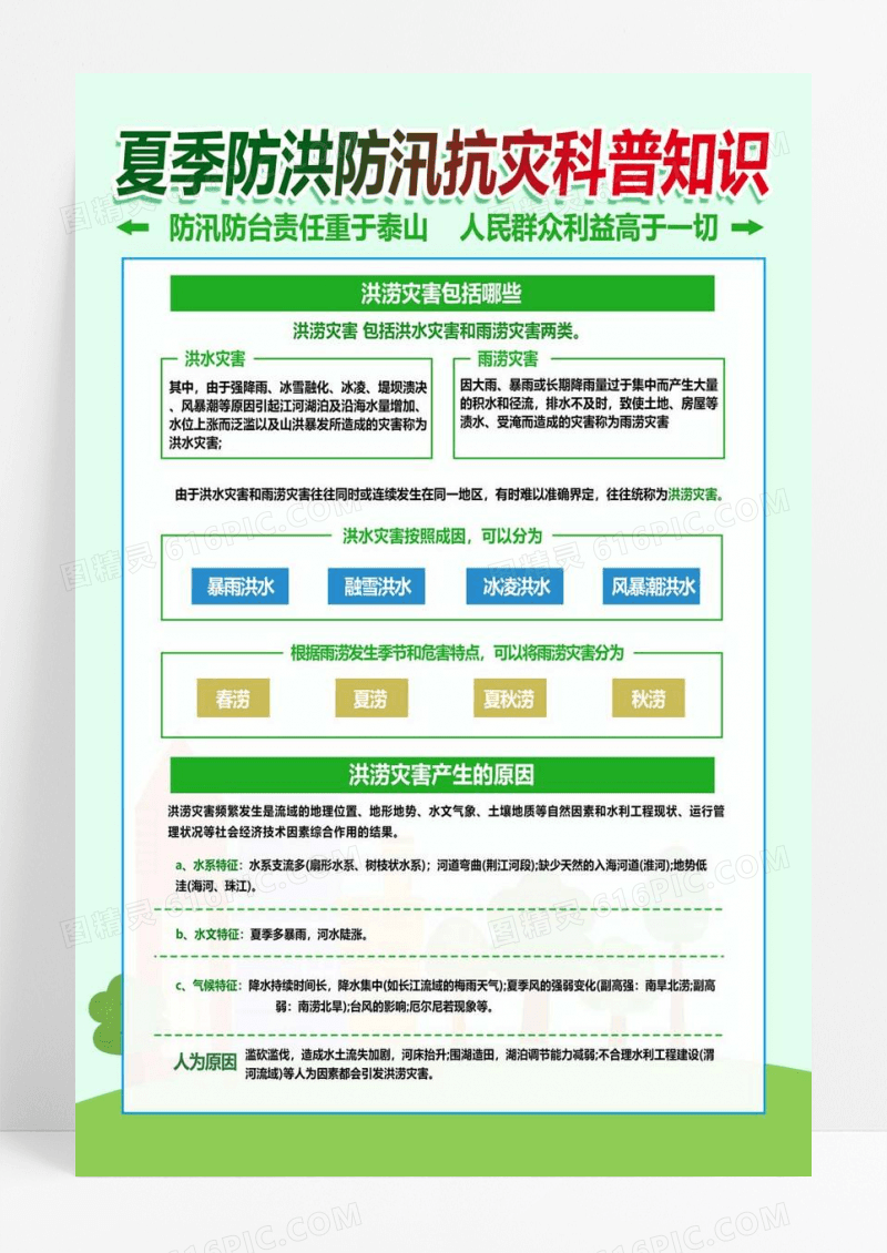  绿色简约夏季防洪防汛抗灾科普知识防洪防汛海报