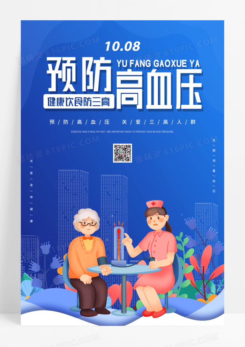 蓝色世界高血压日海报
