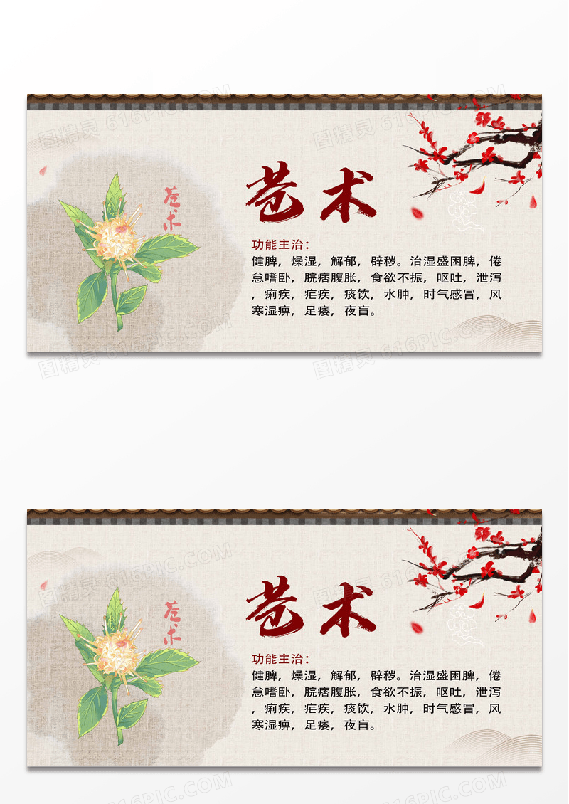 黄色简约苍术中药药材展板