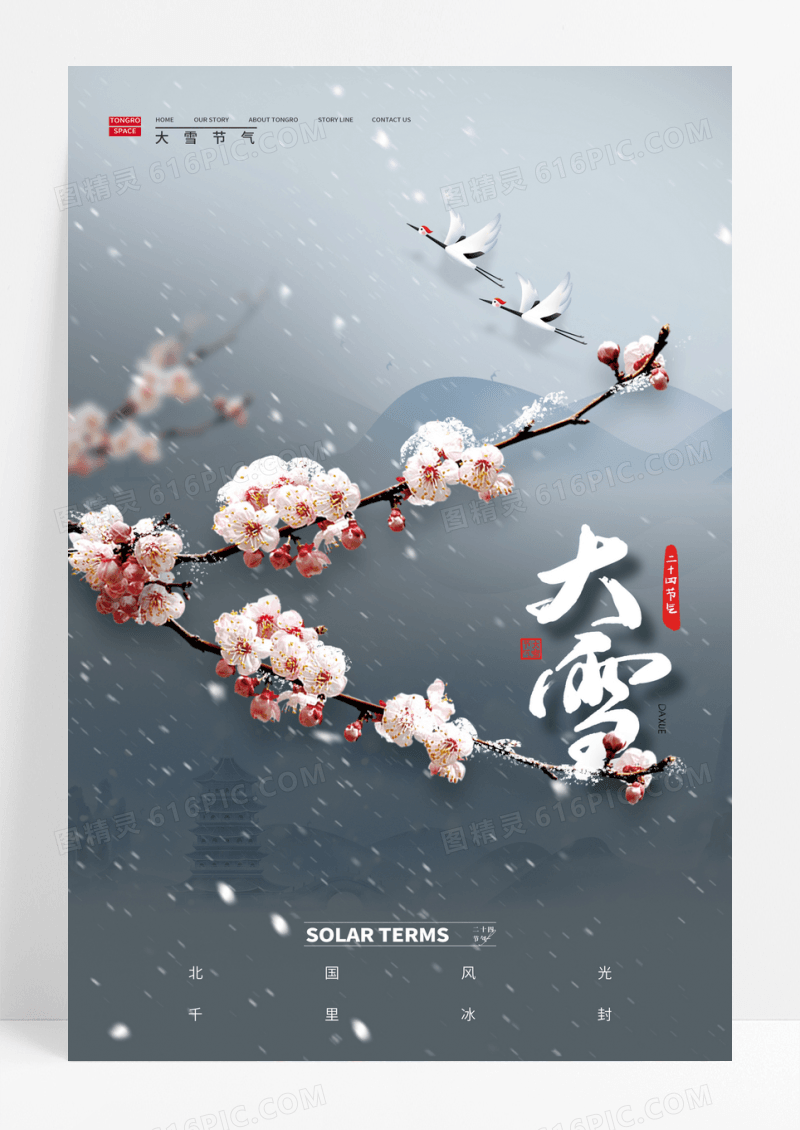 中国风大雪二十四节气宣传海报