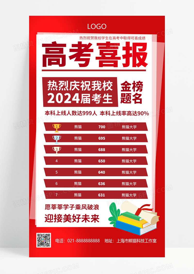 红色简约2024高考喜报手机文案海报