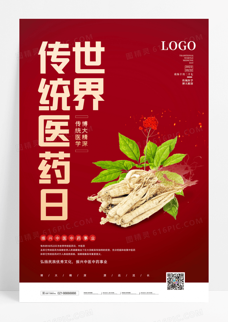 红色简约世界传统医药日宣传海报