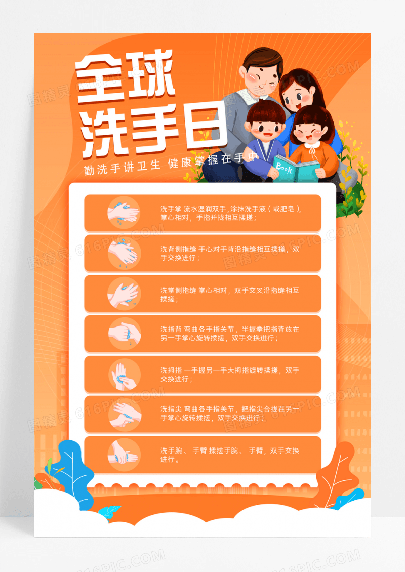 全球洗手日七步洗手法海报设计全球洗手日