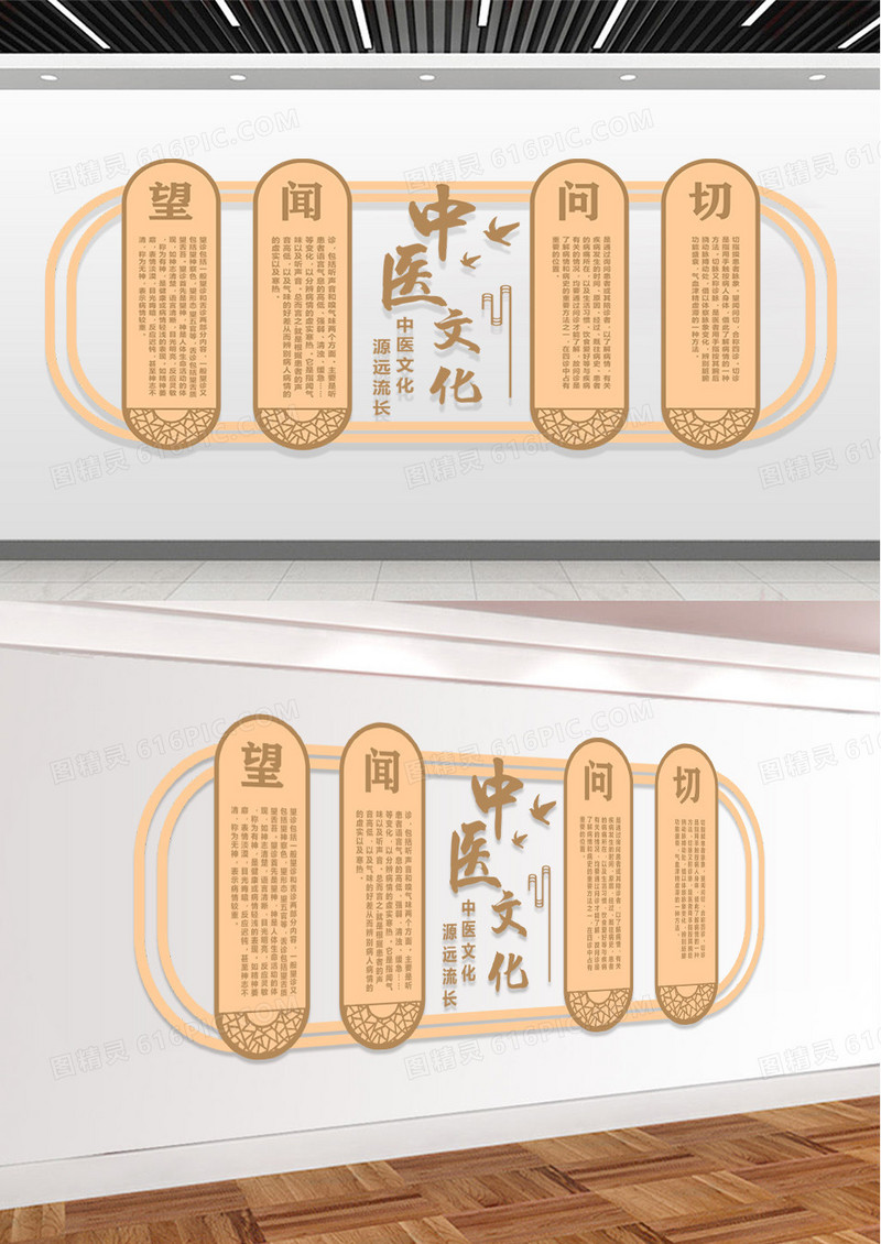 黄色中国风中医文化文化墙