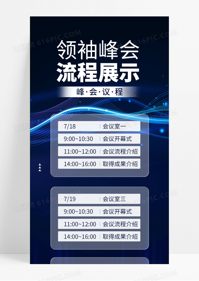 蓝色商务线条科技领袖峰会流程展示营销长图手机海报